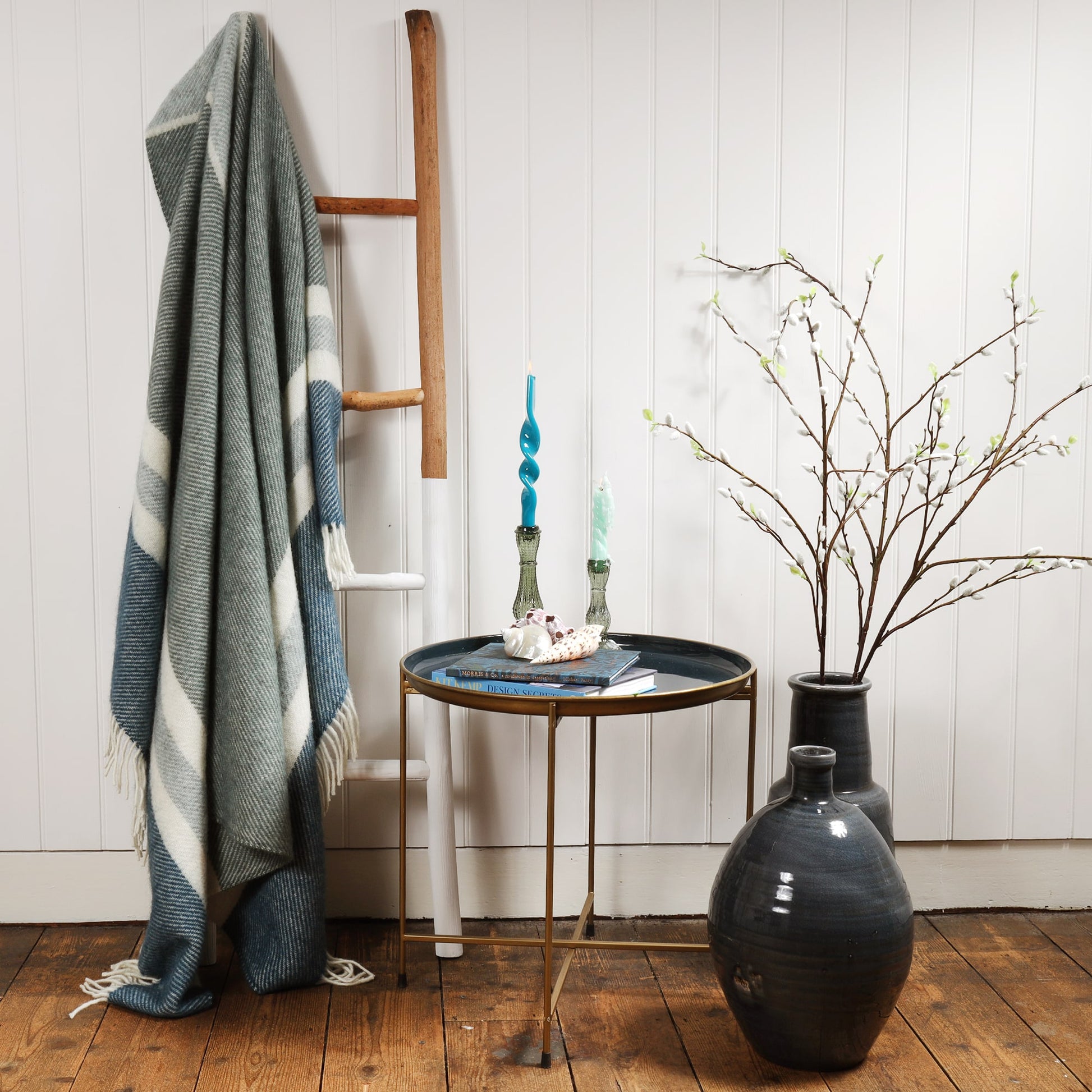 Gotland Stripe Petrol Blue Wool Throw