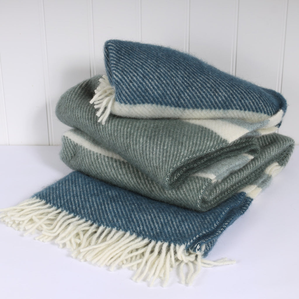 Gotland Stripe Petrol Blue Wool Throw