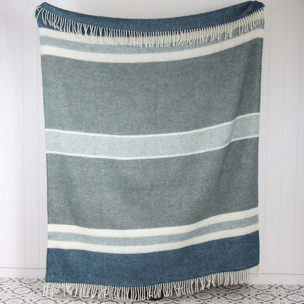 Gotland Stripe Petrol Blue Wool Throw
