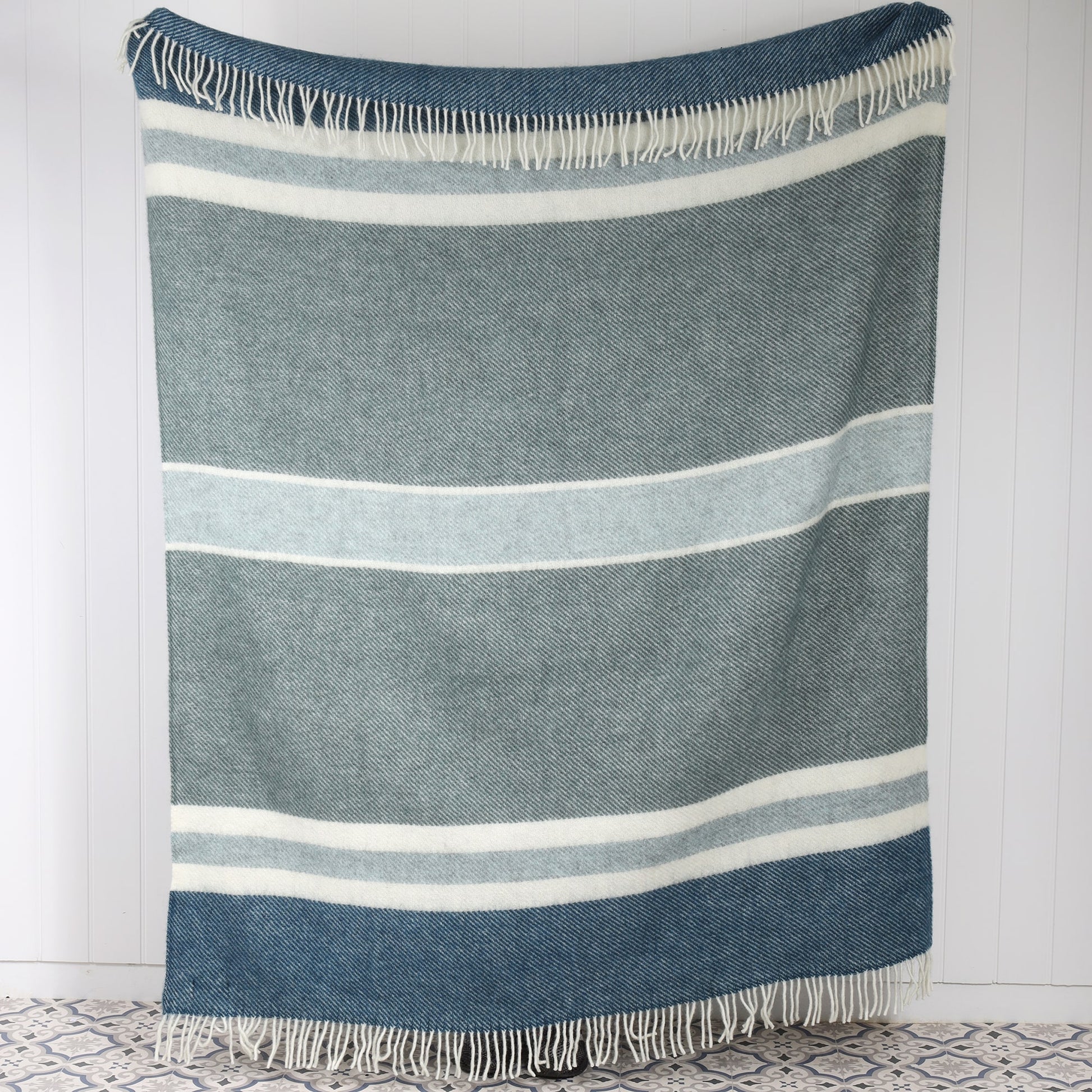 Gotland Stripe Petrol Blue Wool Throw