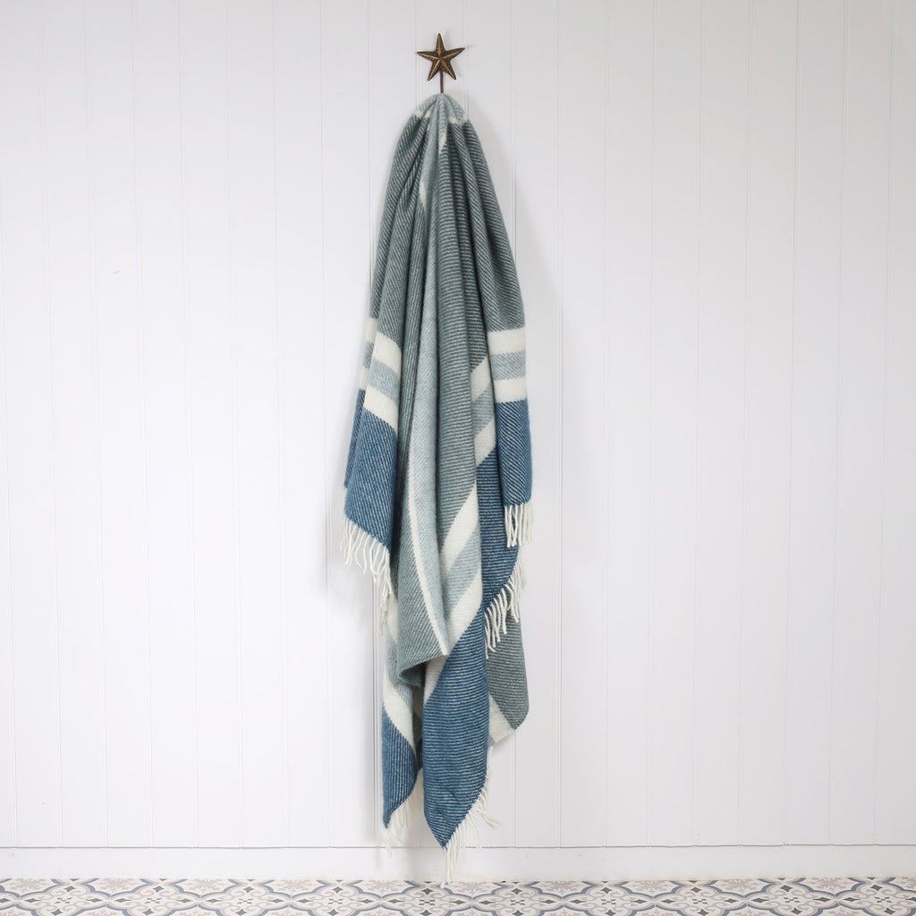 Gotland Stripe Petrol Blue Wool Throw