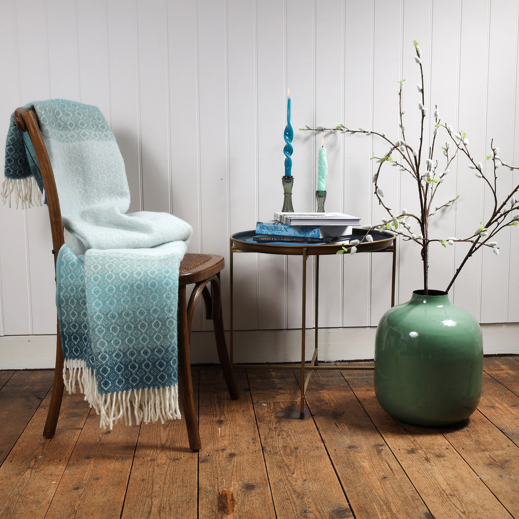 Graduated Aqua Lambs Wool Throw