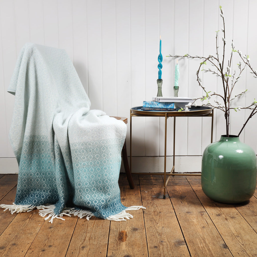 Graduated Aqua Lambs Wool Throw