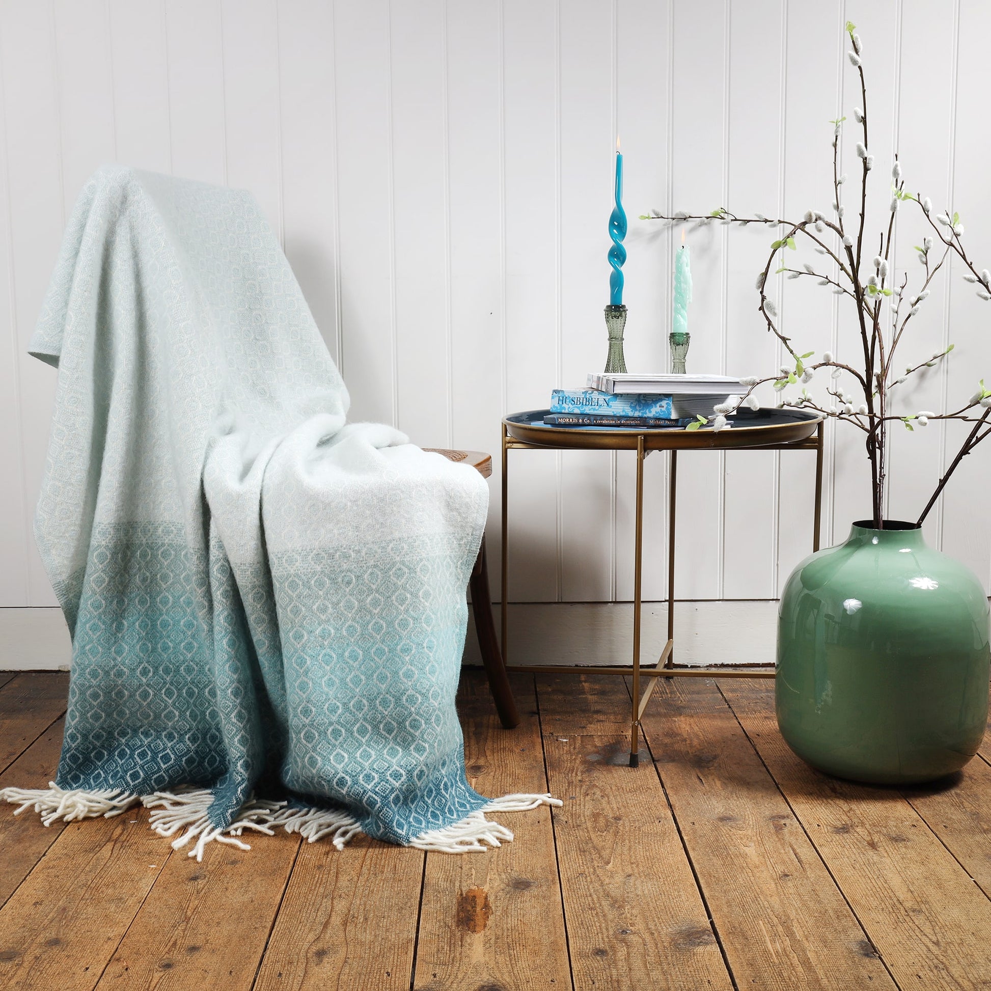 Graduated Aqua Lambs Wool Throw