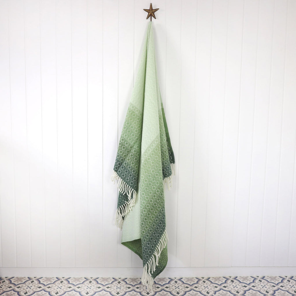Graduated Greens Lambs Wool Throw -Homeware- Cream Cornwall