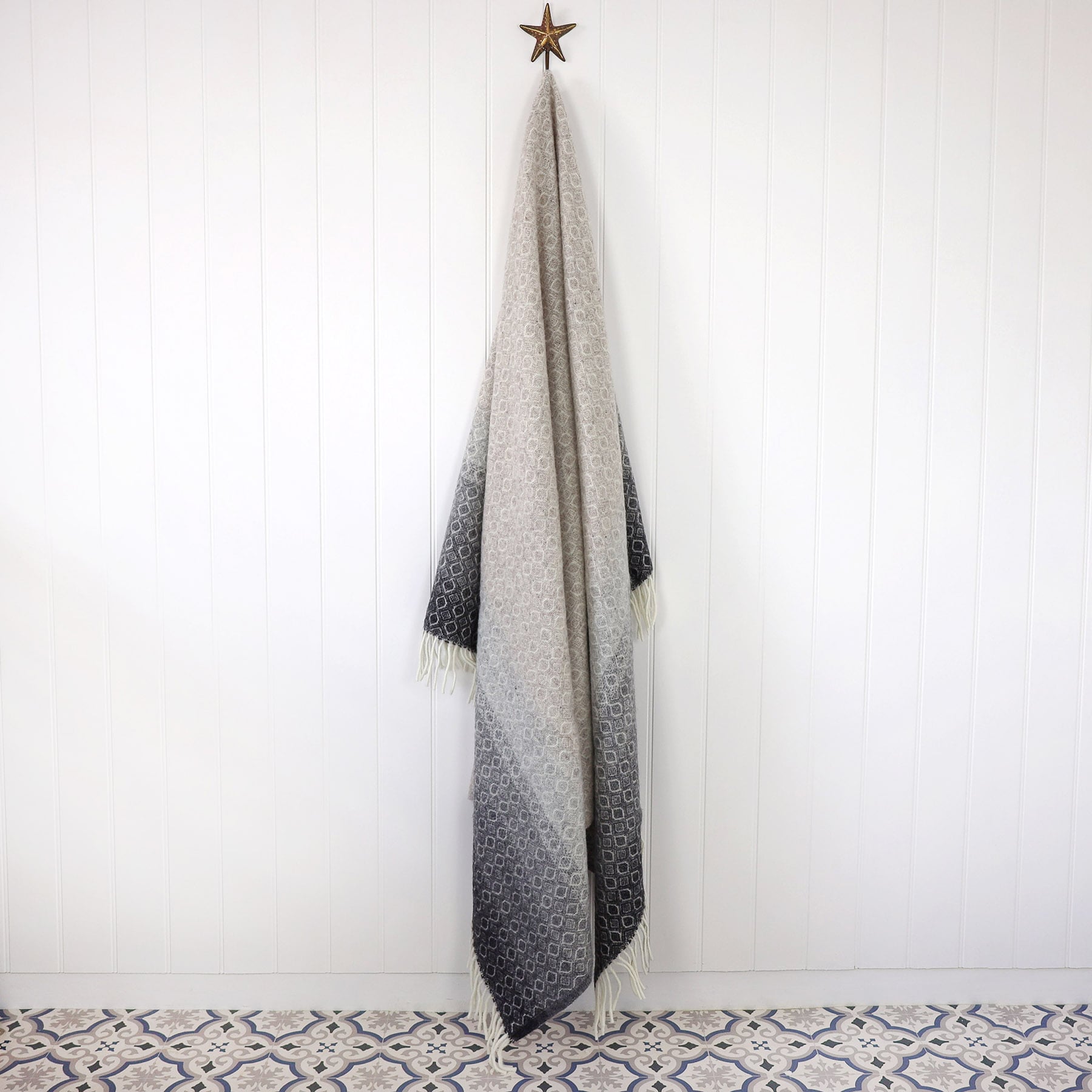 Graduated Natural Lambs Wool Throw -Homeware- Cream Cornwall