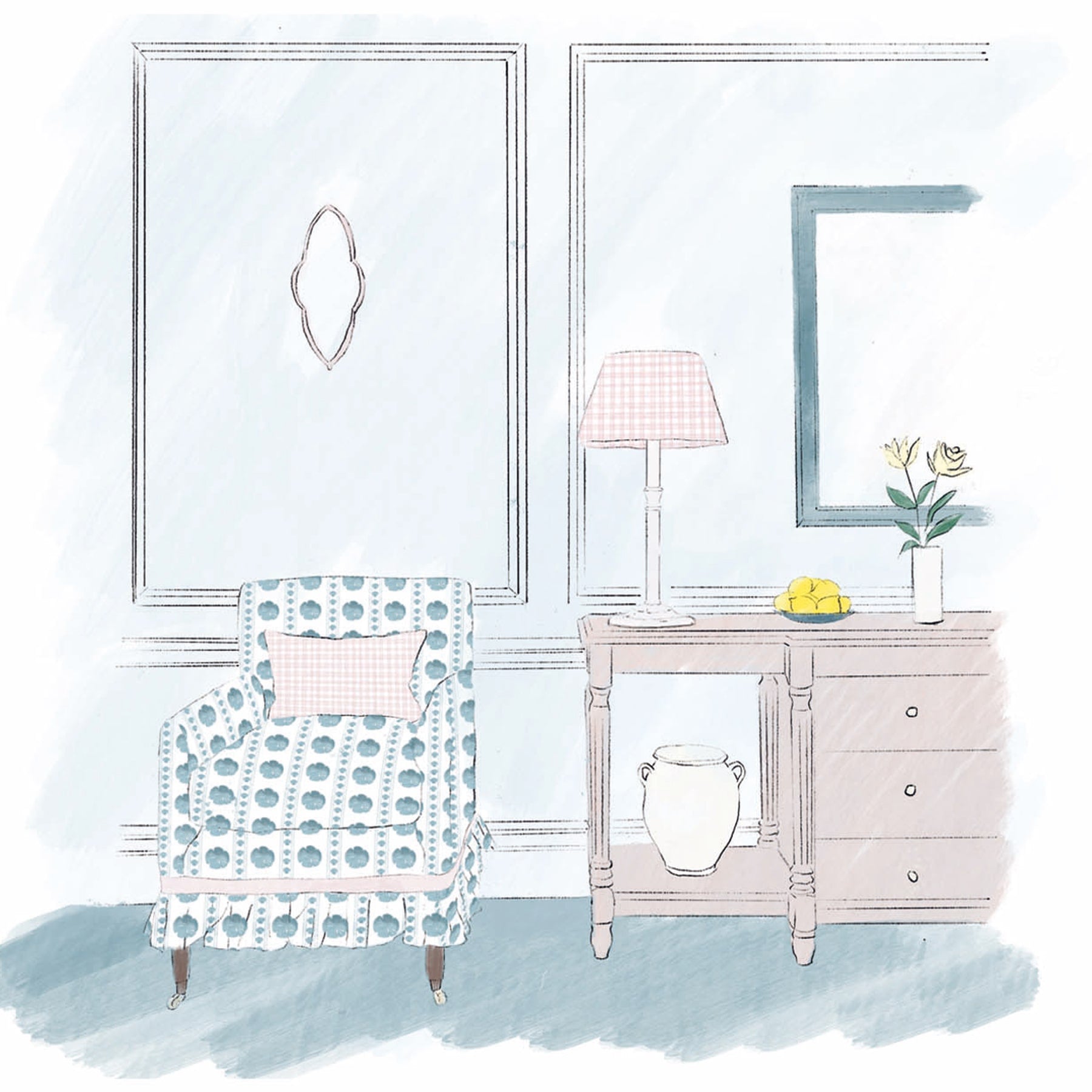 Hand illustration of the sand dollar stripe fabric - Homewares- Cream Cornwall