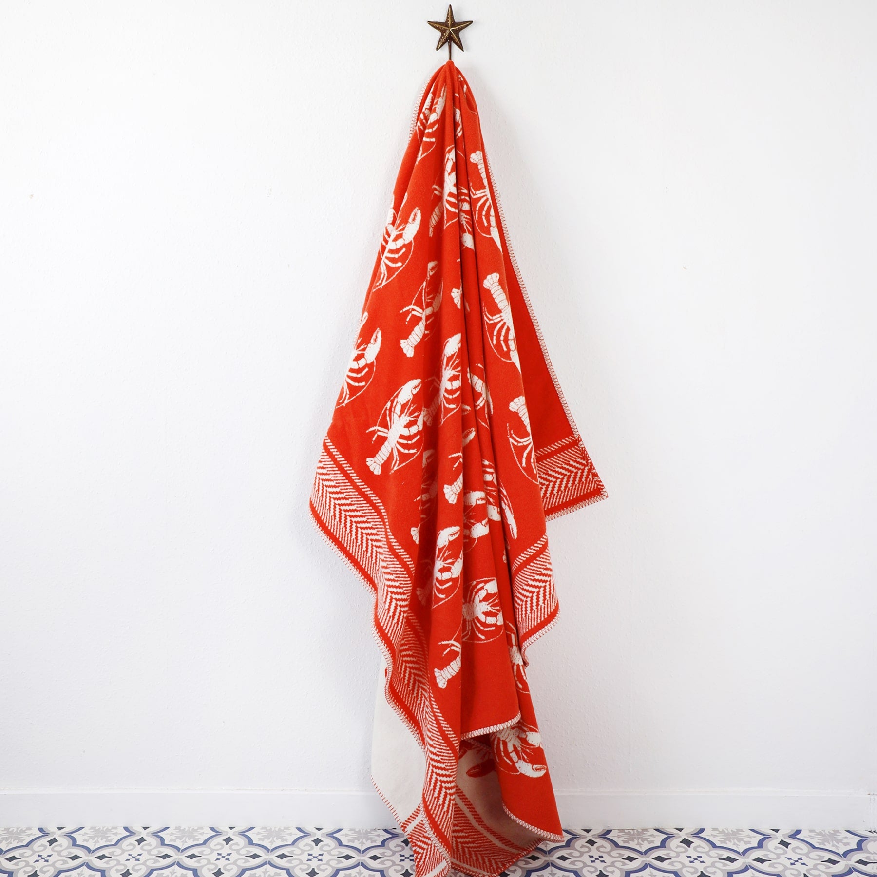 Reversible Lobster Throw - Orange & Ecru -Homeware- Cream Cornwall