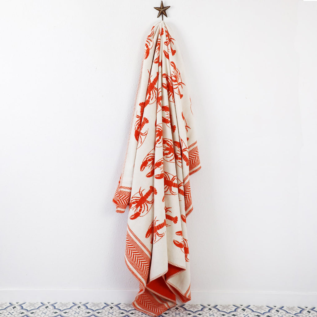 Reversible Lobster Throw - Orange & Ecru -Homeware- Cream Cornwall