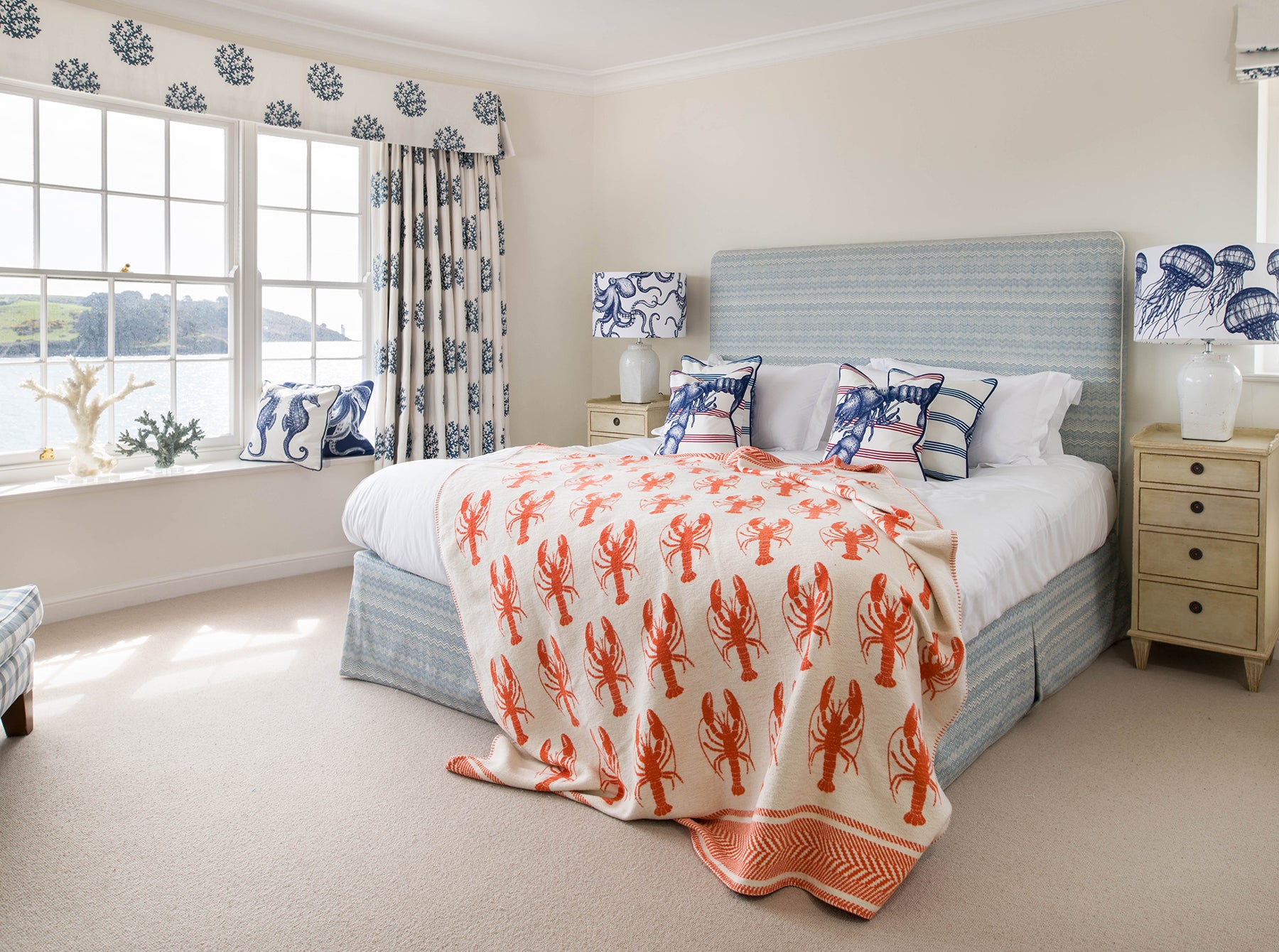 Reversible Lobster Throw - Orange & Ecru -Homeware- Cream Cornwall