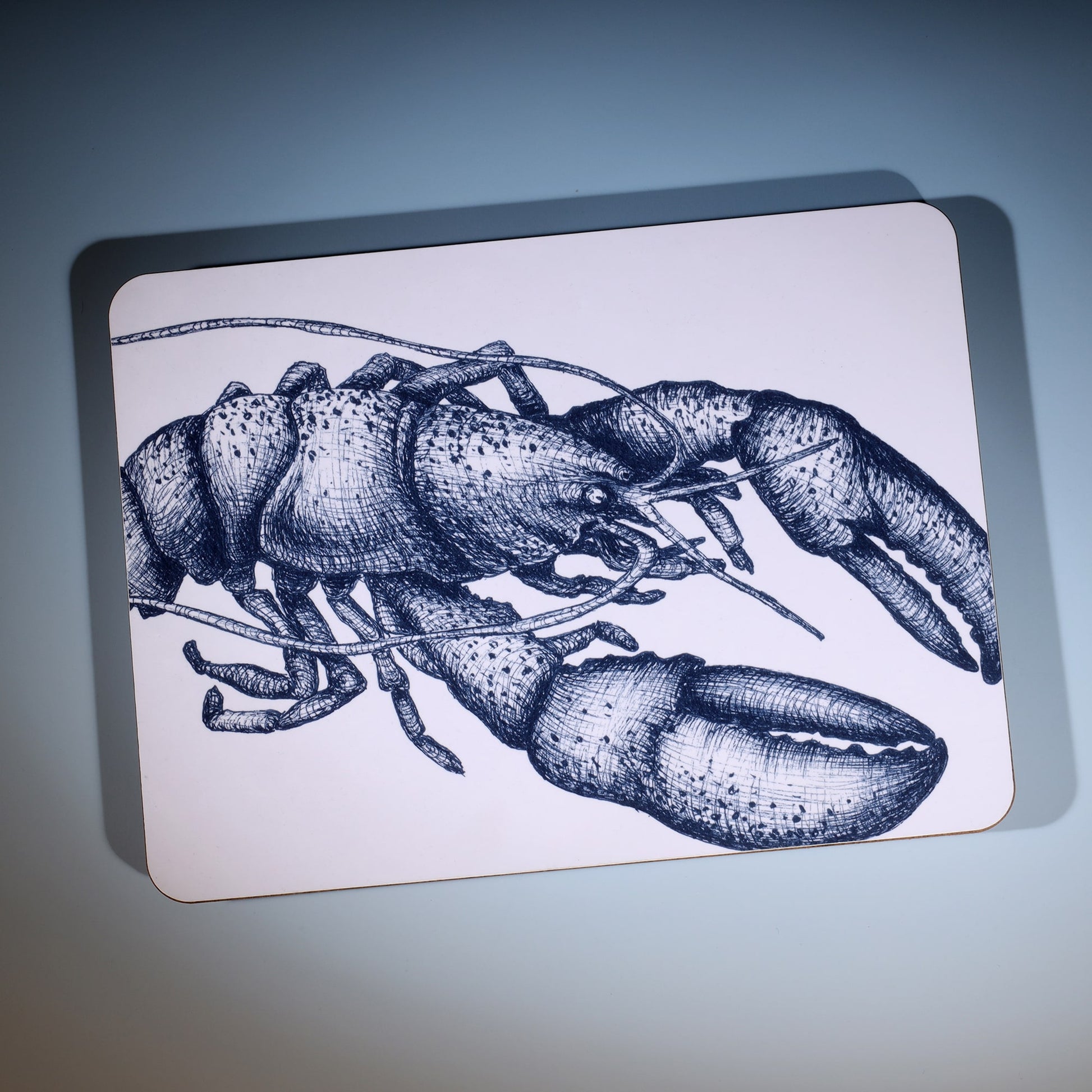 Lobster Design in Navy on a white Coaster