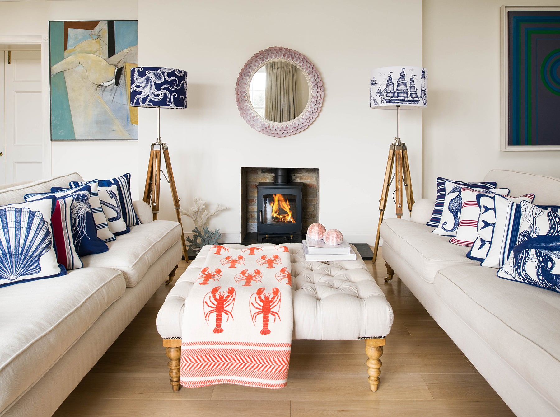 Reversible Lobster Throw - Orange & Ecru -Homeware- Cream Cornwall