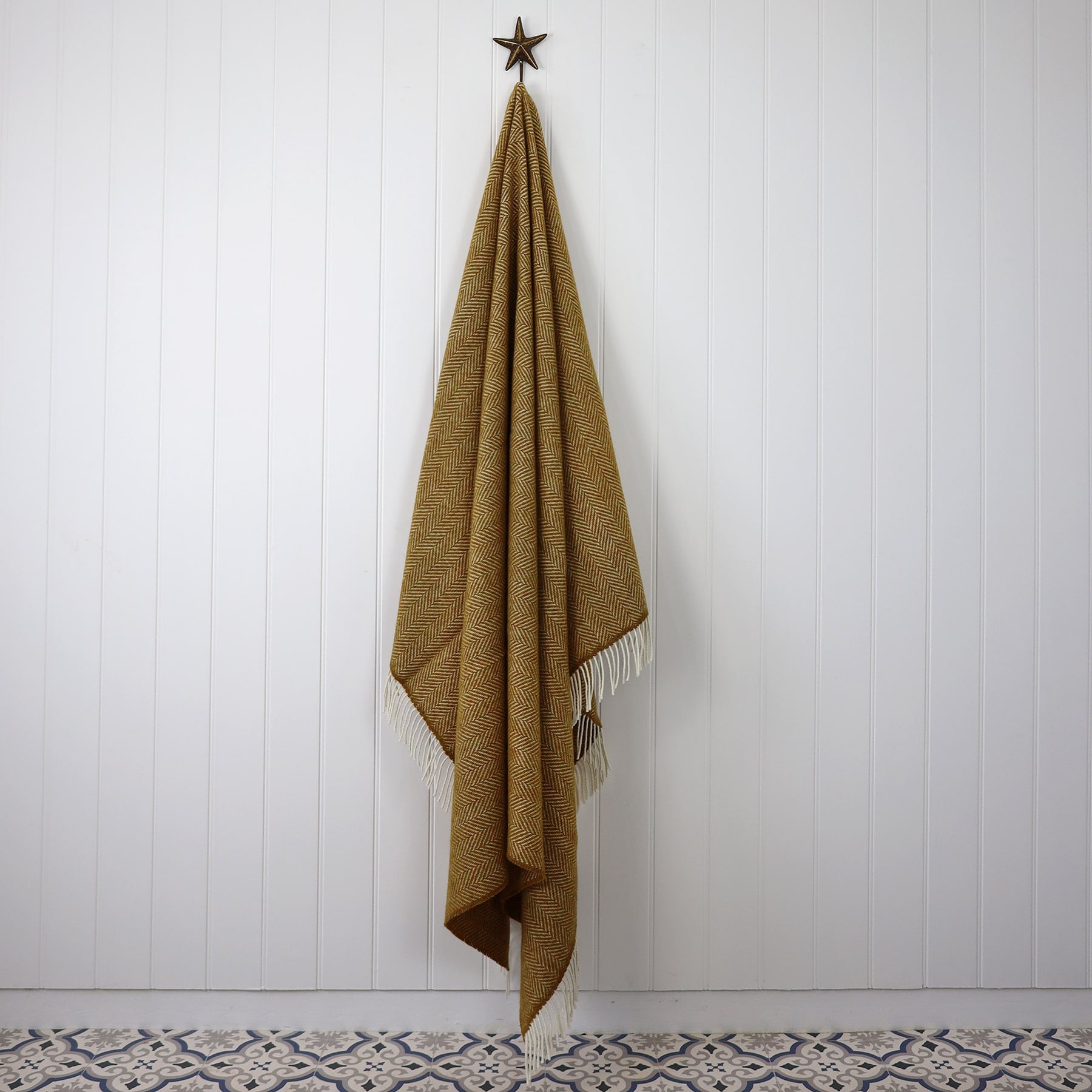 Cashmere Throw Mustard Mix Herringbone -Homeware- Cream Cornwall