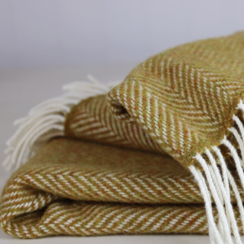 Cashmere Throw Mustard Mix Herringbone -Homeware- Cream Cornwall