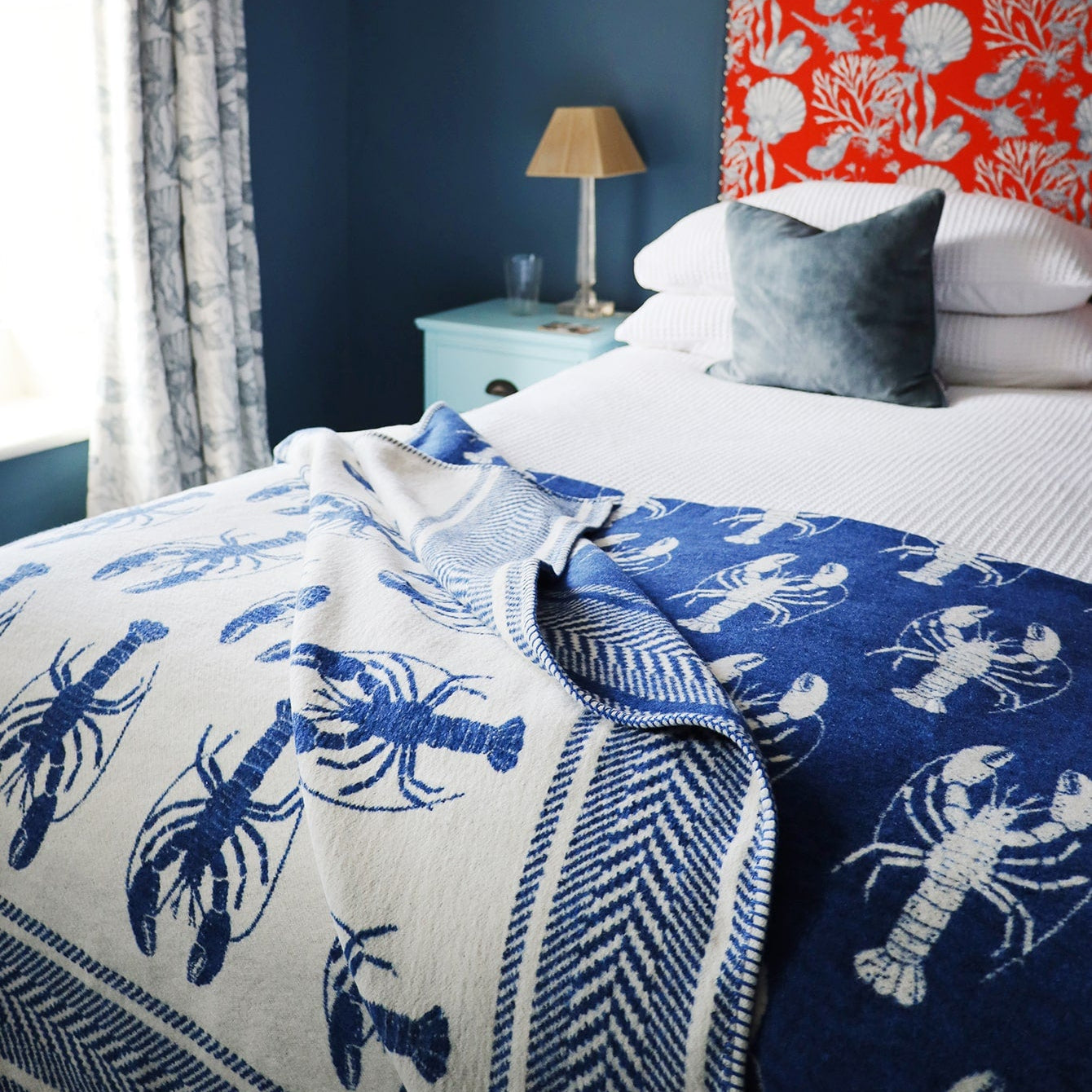 Deep Blue & Ecru Reversible Lobster Throw