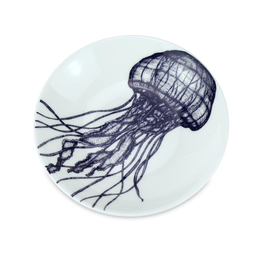 Nibbles bowl in Bone China in our Classic range in Navy and white in the Jellyfish design with long tentacles flowing