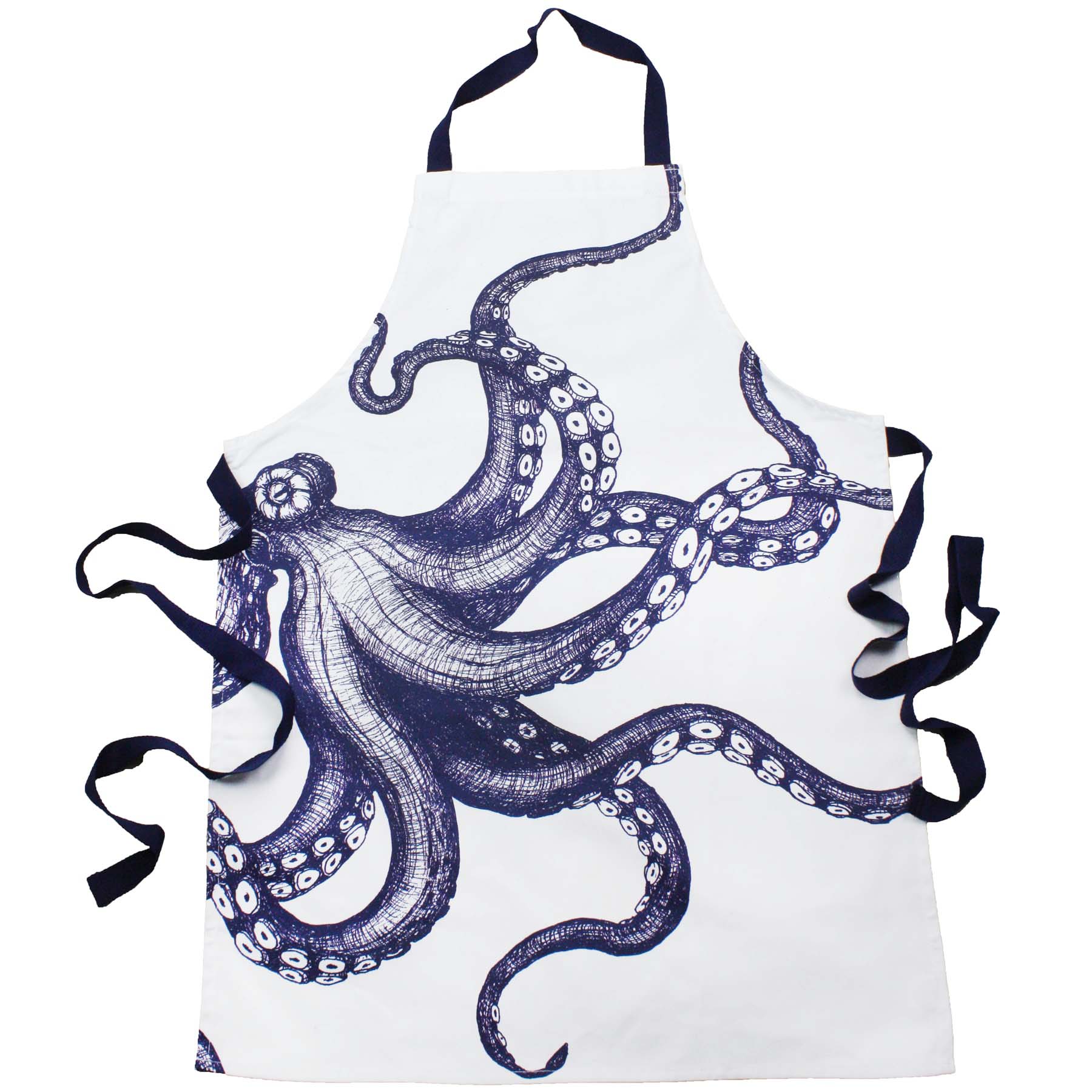 Blue And White Printed Cotton Apron With Octopus Design -Kitchen & Dining- Cream Cornwall