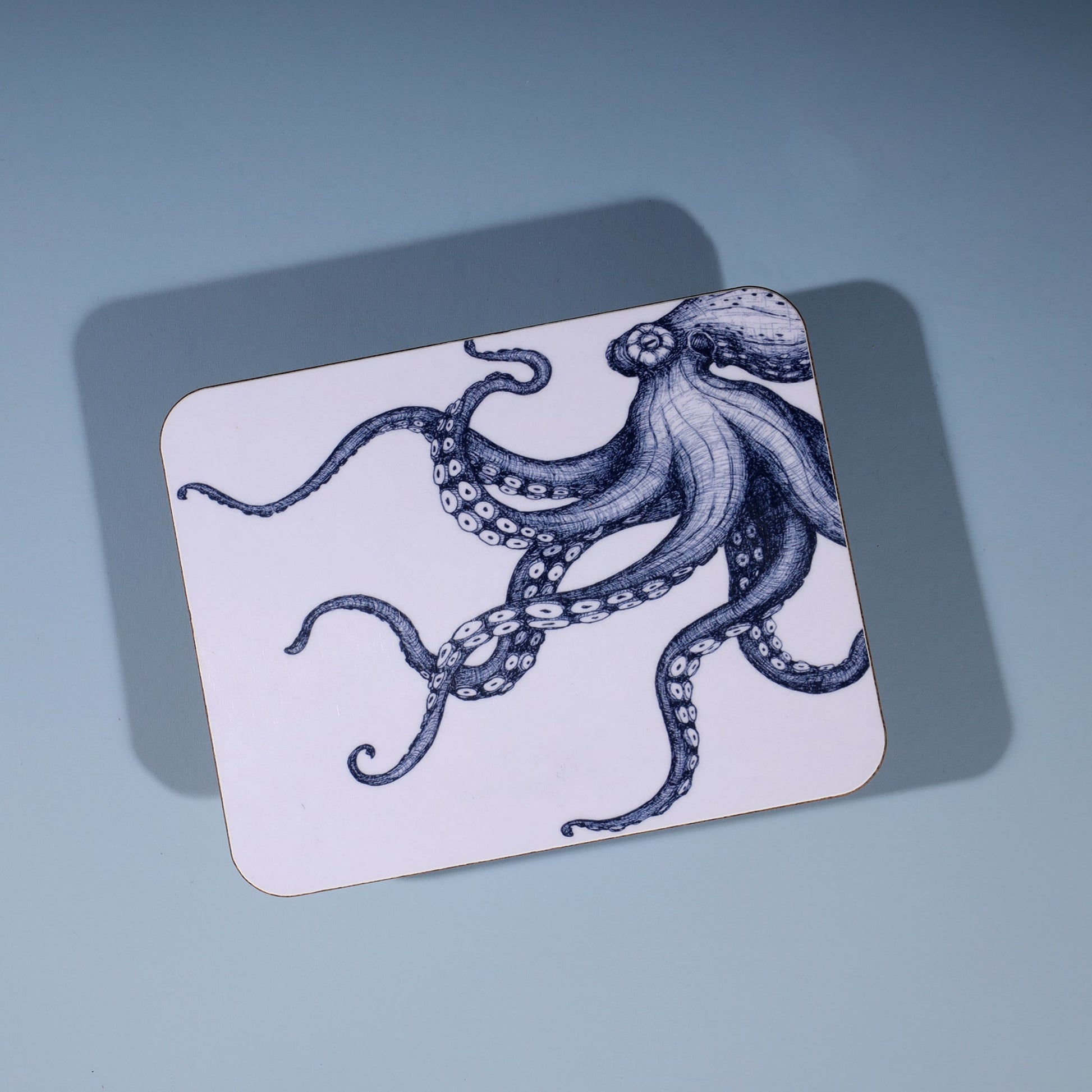 Octopus Design in Navy on a white Coaster
