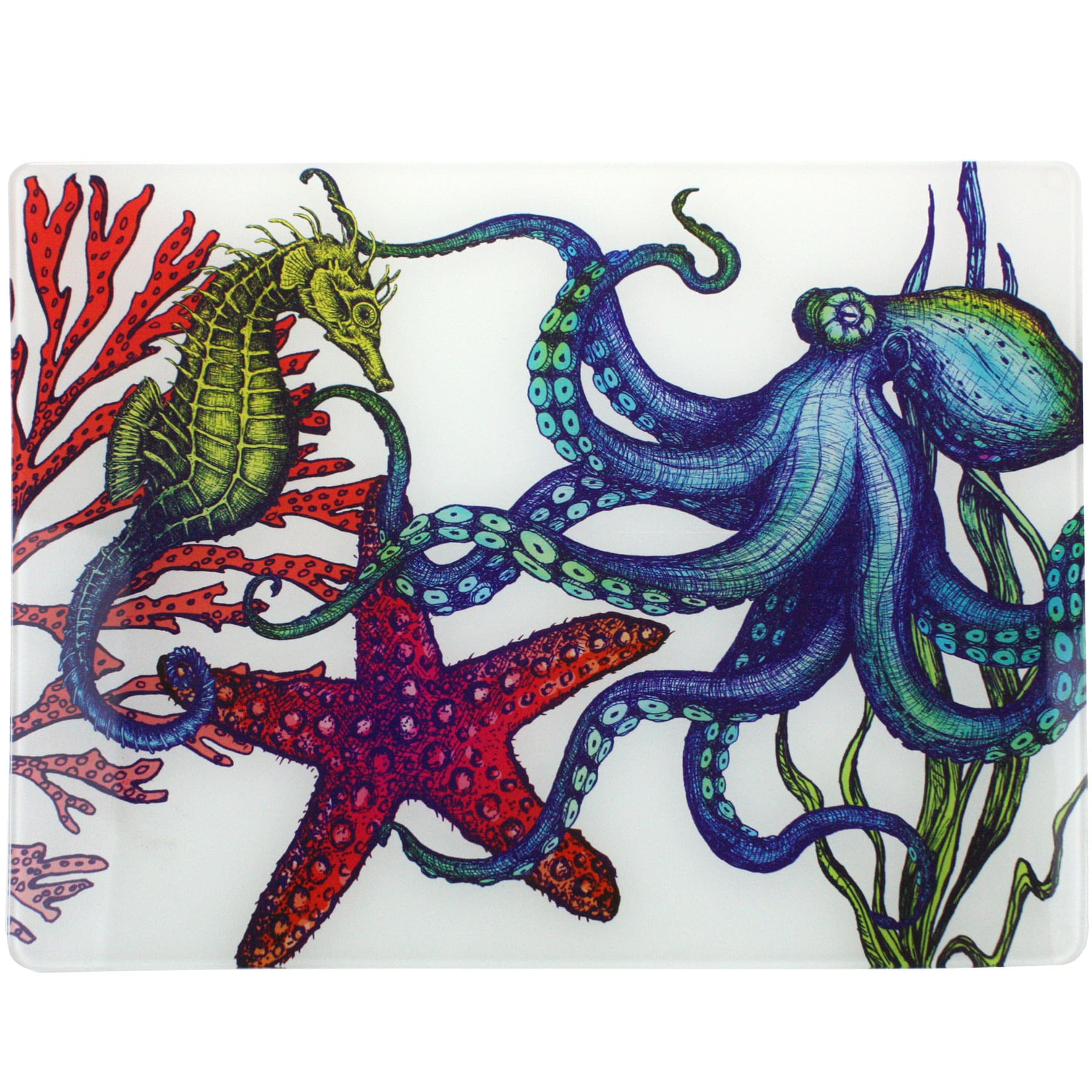 Worktop saver on toughened recycled glass with our coloured Reef  design