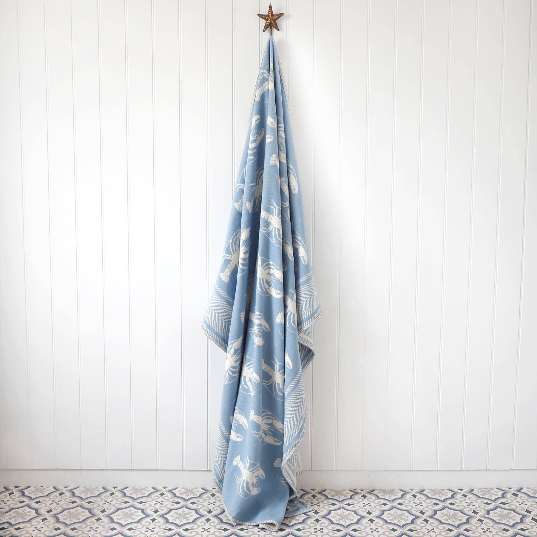 Reversible Lobster Throw - Soft Blue & Ecru -Homeware- Cream Cornwall