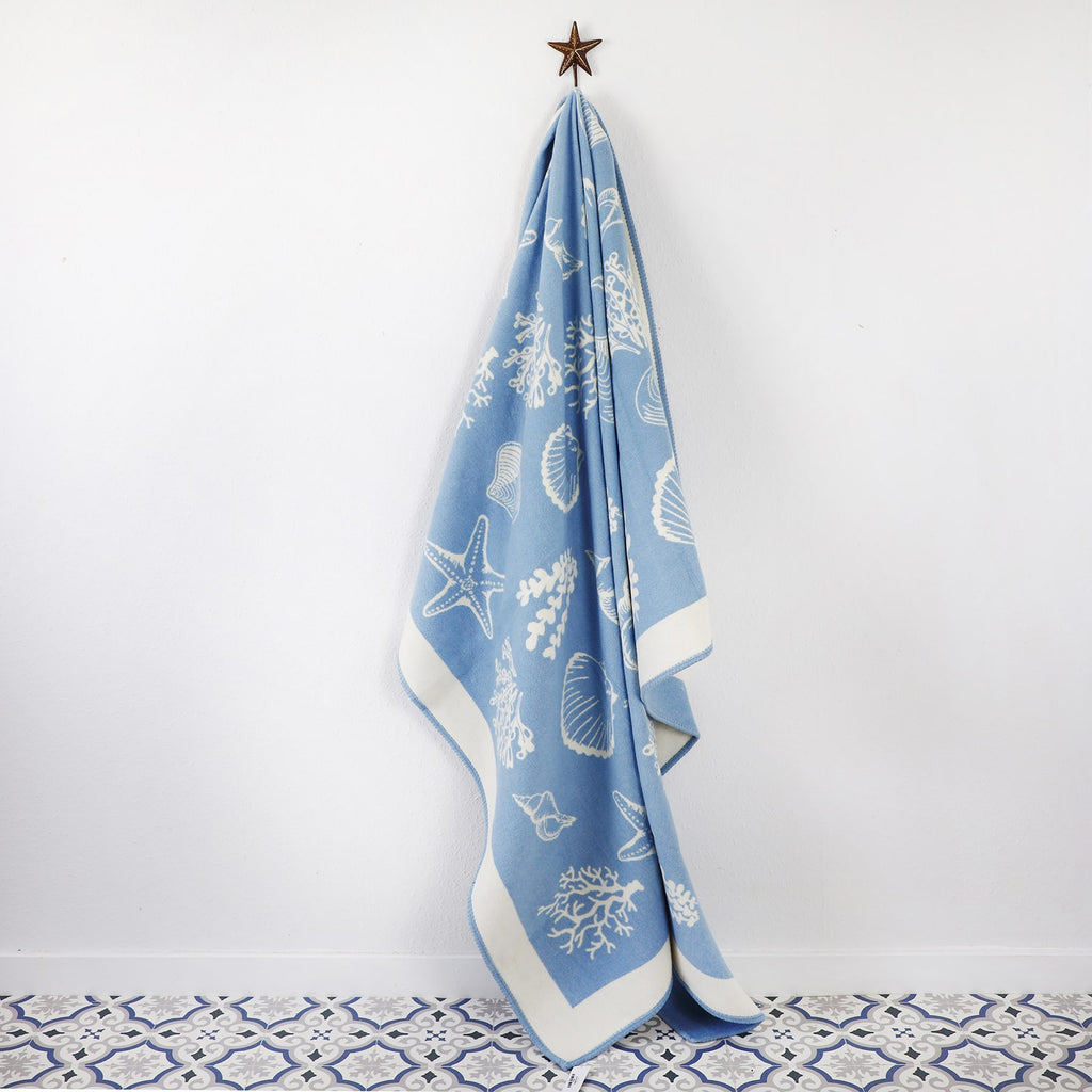 Reversible Shell Throw - Soft Blue & Ecru -Homeware- Cream Cornwall